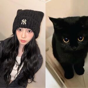 MLB Black Cat Ear Knit Beanie